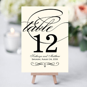 Elegante Zwarte Damast Calligrafie Tafelnummerkaar Kaart