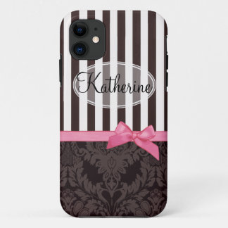 Elegante zwarte damast en strepen iPhone 11 hoesje