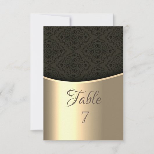 Elegante Zwarte Damast Gouden Tafelkaart Kaart (Achterkant)