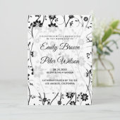 Elegante Zwarte Delicate Bloemen Bruiloft Kaart (Staand voorkant)