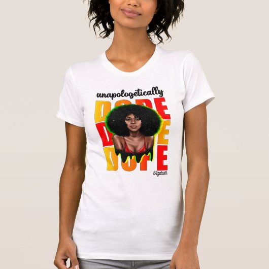 Elegante zwarte diva met gedurfde, moderne stijl t-shirt (Voorkant)