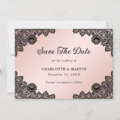 Elegante zwarte en blozen bloemenkant bruiloft save the date (Voorkant)