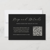 Elegante zwarte en crèmekleurige QR-code-huwelijks RSVP Kaartje (Voorkant)