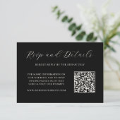 Elegante zwarte en crèmekleurige QR-code-huwelijks RSVP Kaartje (Staand voorkant)