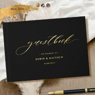 Elegante zwarte en echte Folie kalligrafie bruilof Gastenboek