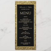Elegante zwarte en glinsterende gouden bruiloft menu (Voorkant)