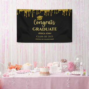 Elegante Zwarte en Gouden 2025 Gefeliciteerd Afstu Spandoek