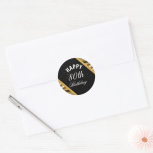 Elegante zwarte en gouden 80ste verjaardagsviering ronde sticker