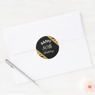 Elegante zwarte en gouden 80ste verjaardagsviering ronde sticker