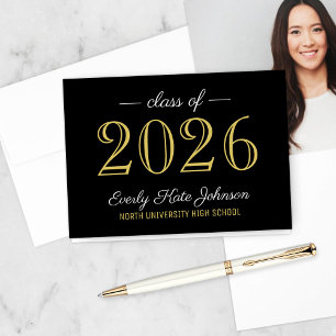 Elegante zwarte en gouden afstuderen klas van 2023 bedankkaart