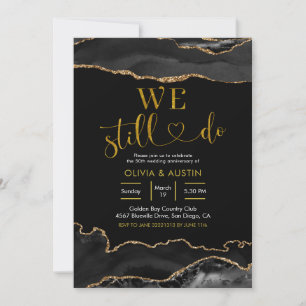 Elegante zwarte en gouden agaat huwelijksjubileum kaart
