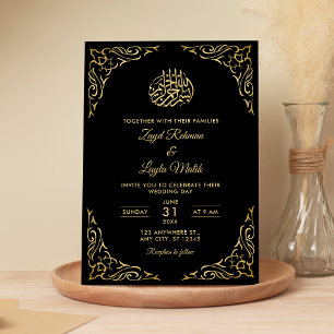 Elegante zwarte en gouden Arabesque moslim bruilof Kaart