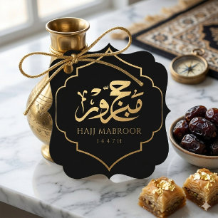 Elegante Zwarte en Gouden Arabische Hajj Mabroor I Bedankjes Labels
