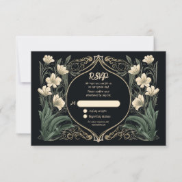 Elegante zwarte en gouden Art Nouveau bloem RSVP Kaartje