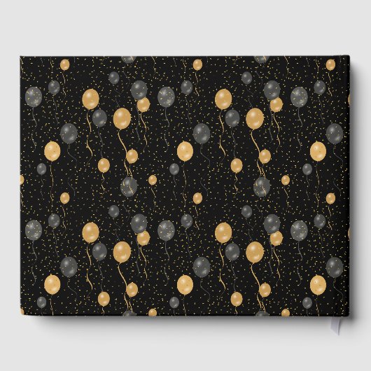 Elegante zwarte en gouden ballonnen Keepsake Gastenboek (Achterkant)