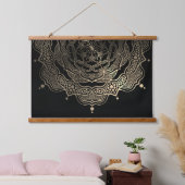 Elegante zwarte en gouden bloemrijke Mandala-yogas Hangend Wandkleed (Slaapkamer)