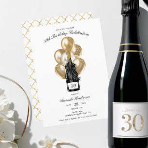 Elegante Zwarte en Gouden Champagne Verjaardag Kaart