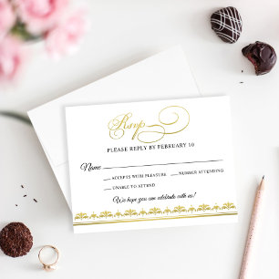 Elegante zwarte en gouden damast bruiloft RSVP kaartje
