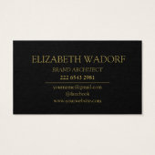 Elegante zwarte en gouden gepersonaliseerde profie visitekaartje (Achterkant)