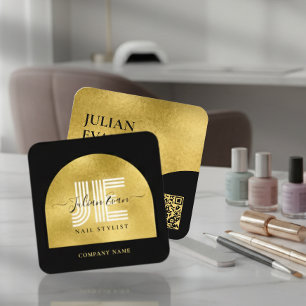 Elegante Zwarte en Gouden Glanzende Glitter Schoon Vierkante Visitekaartje