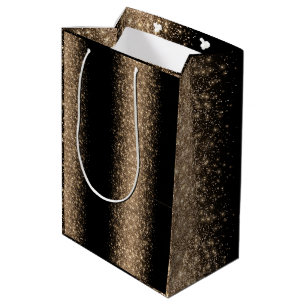 Elegante zwarte en gouden glinsterende ombre medium cadeauzakje