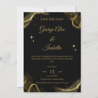 Elegante zwarte en gouden glinsterende "Save the D Save The Date