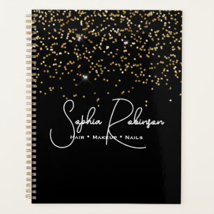 Elegante Zwarte en Gouden Glitter Salon Zakelijk Planner