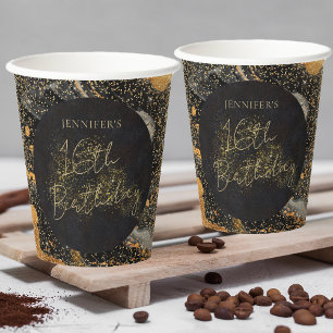 Elegante Zwarte en Gouden Glitter Verjaardag Papieren Bekers