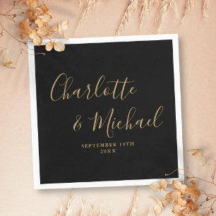 Elegante zwarte en gouden handtekening bruiloft servet