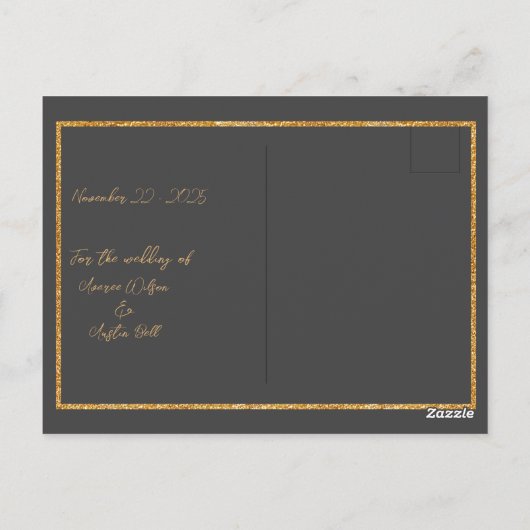 Elegante zwarte en gouden harten redden de datum briefkaart (Achterkant)