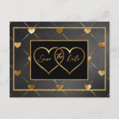 Elegante zwarte en gouden harten redden de datum briefkaart (Voorkant)