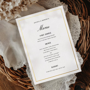 Elegante zwarte en gouden huwelijksdiner menukaart folie uitnodiging