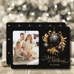 Elegante zwarte en gouden kerstfoto feestdagenkaart