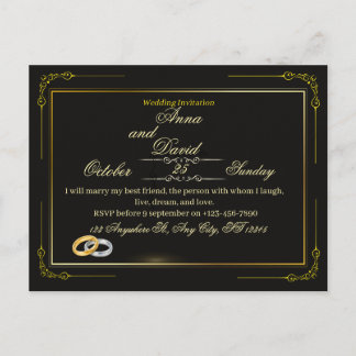 Elegante zwarte en gouden luxe trouwkaart uitnodiging briefkaart