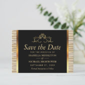 Elegante Zwarte en Gouden Metallic Bruiloft Save The Date (Staand voorkant)