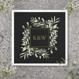 Elegante zwarte en gouden monogram groen servet