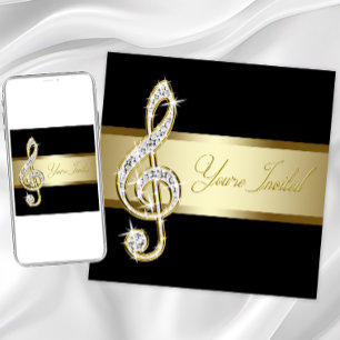Elegante Zwarte en Gouden Music Treble Sleutel Kaart