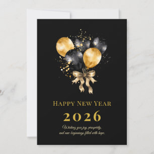 Elegante Zwarte en Gouden Nieuwjaarskaart Feestdagenkaart