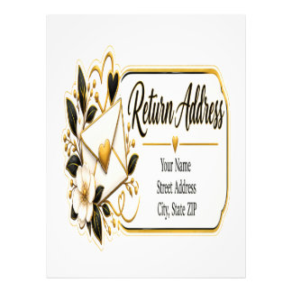 Elegante zwarte en gouden retouradreslabels foto afdruk