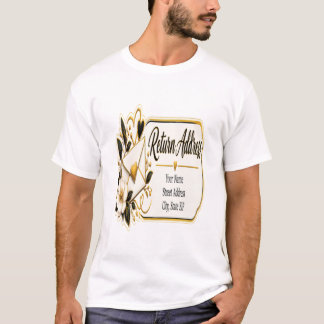 Elegante zwarte en gouden retouradreslabels t-shirt
