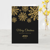 Elegante zwarte en gouden sneeuwvlokken Kerstnaam Kaart (Gele Bloem)