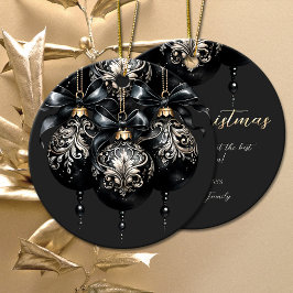 Elegante zwarte en gouden snuisterijen luxe kerst keramisch ornament