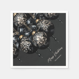 Elegante zwarte en gouden snuisterijen luxe kerst servet