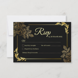 Elegante zwarte en gouden trouw  RSVP kaartje