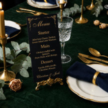 Elegante zwarte en gouden trouwmenu