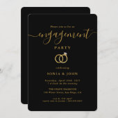 Elegante zwarte en gouden uitnodiging voor verlovi (Voorkant / Achterkant)