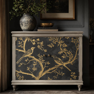 Elegante zwarte en gouden vogels decoupage tissuepapier