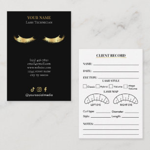 Elegante zwarte en gouden wimperclient registratie visitekaartje
