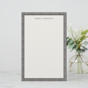 Elegante zwarte en ivoorkleurige houndstooth-monog briefpapier