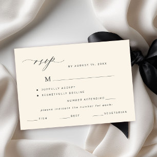 Elegante zwarte en ivoorkleurige menuoptie trouw-r RSVP kaartje